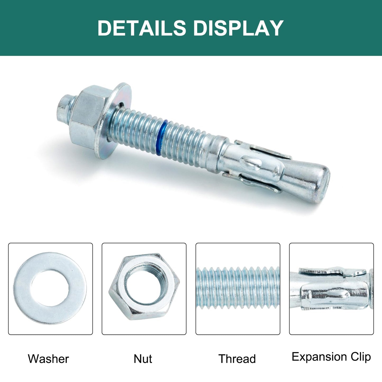 HROMIGRY 1/2" x 3-3/4" Concrete Anchors (50 Pack) 1/2 inch Wedge Anchors Bolts Zinc Plated