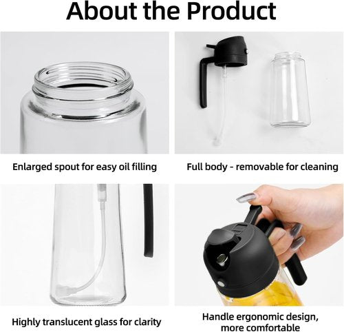 Aovdy Glass Olive Oil Sprayer - 2-in-1 Dispenser Bottle for Cooking & BBQ | 16oz Black