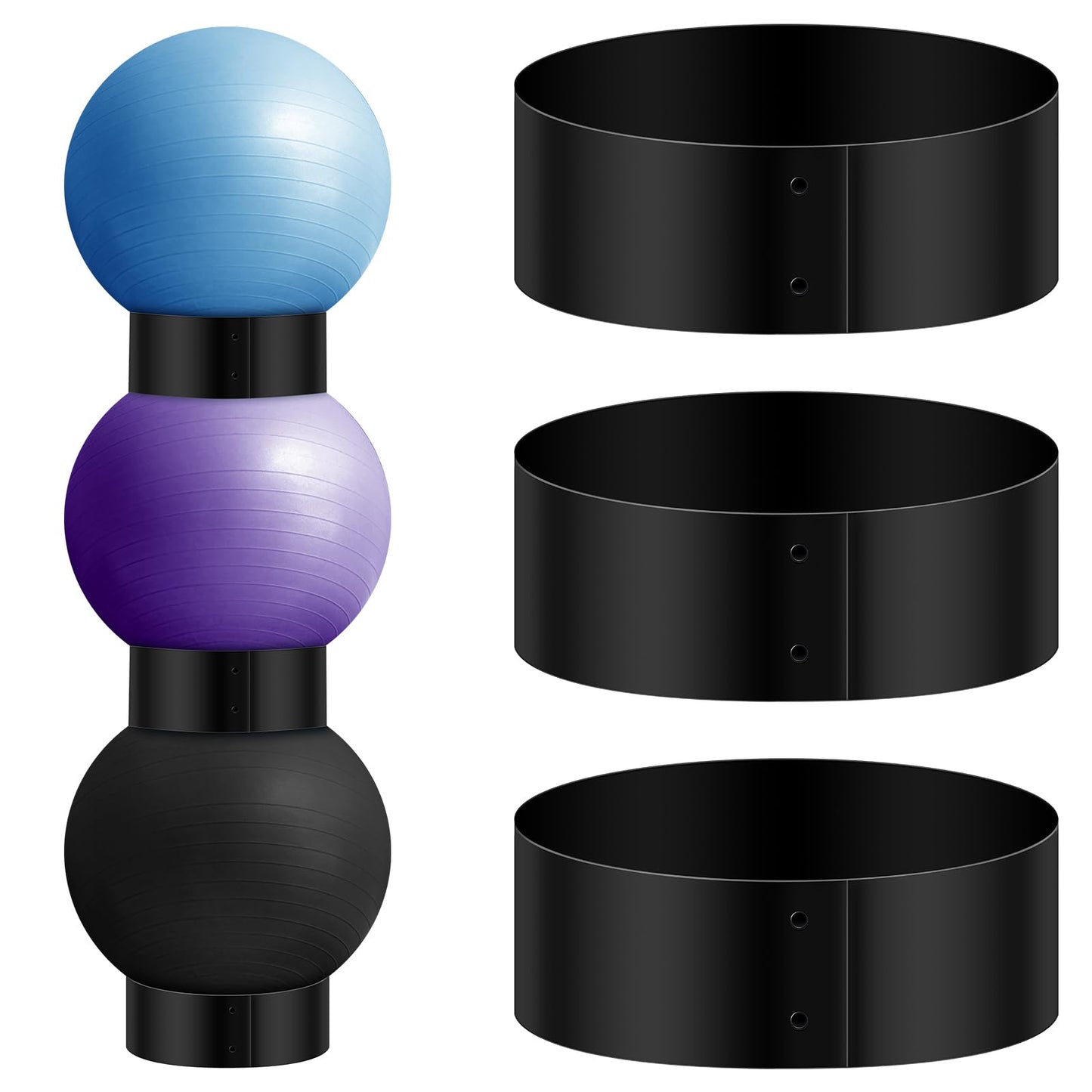 Wenqik 3 Pcs Exercise Ball Stand Holder 14.5 Inch Plastic Yoga Ball Base Stability Fitness Display Stand Medicine Therapy Carrier Storage Stackers(Black)