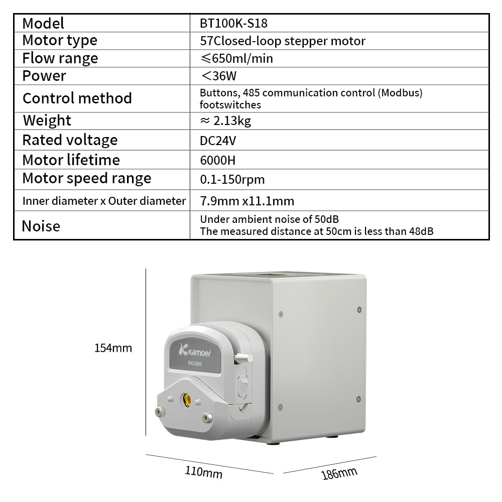 Kamoer BT100K Peristaltic Pump 24V 650ml/min High Flow Pump (650, Milliliters Per Minute)