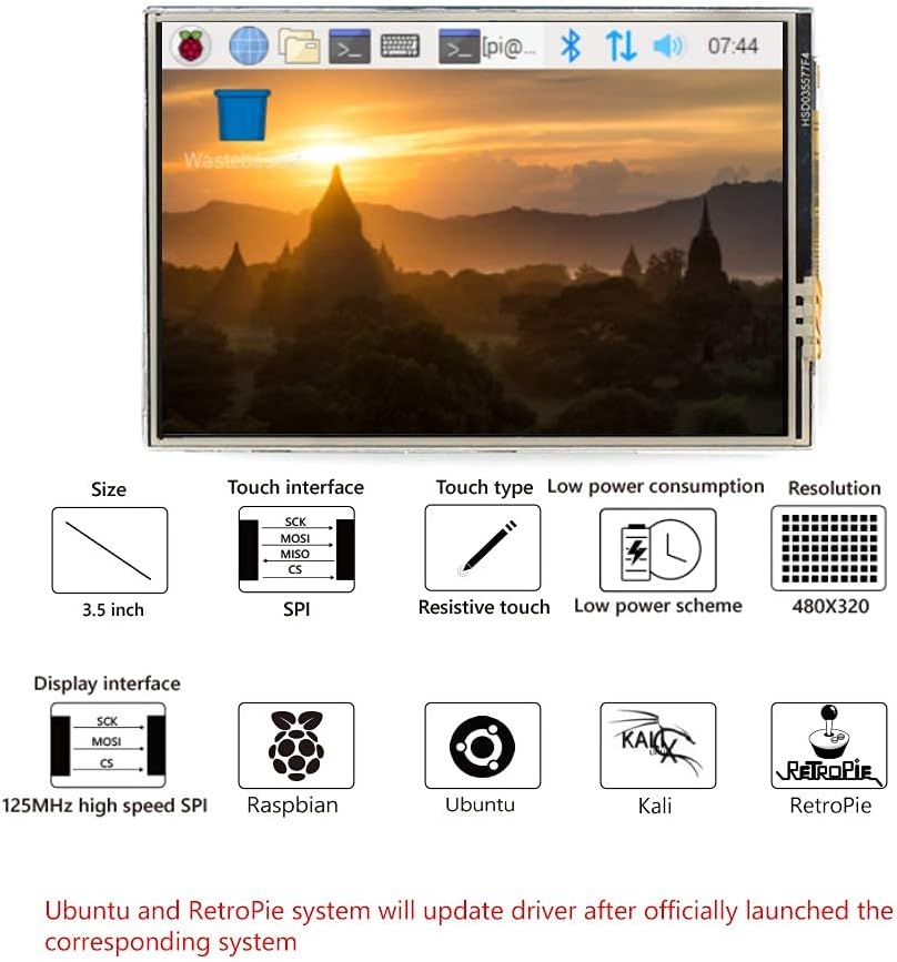 CUQI 4 3.5 inch 480x320 60fps for Raspberry Pi TFT Touch Screen with Case, Mini Cooling Fan and Heatsink, Resolution