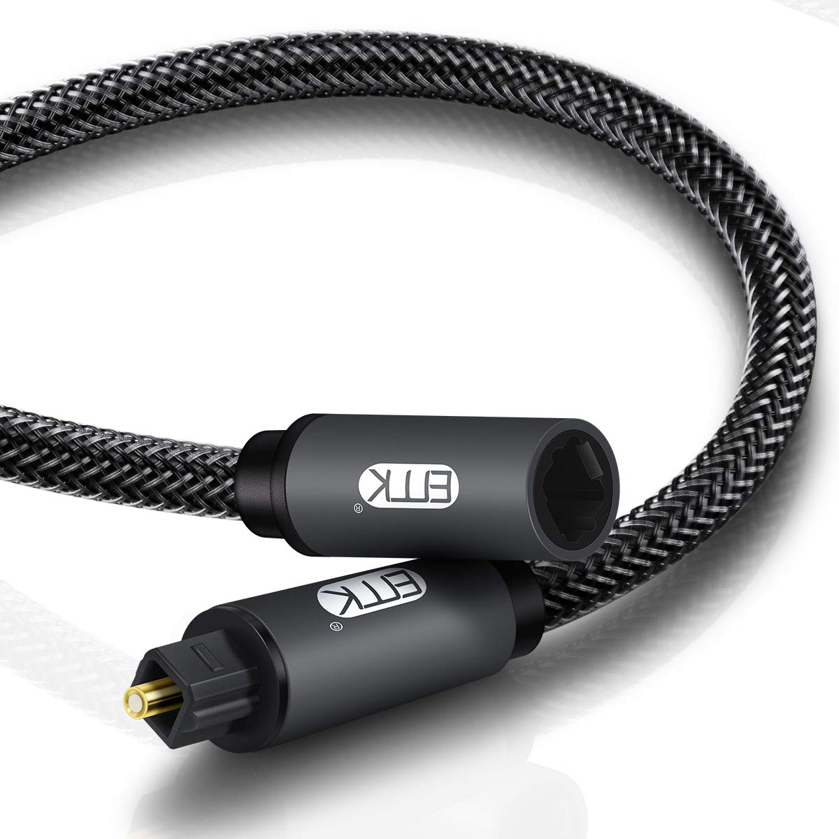 24K 3.3ft EMK Optical Extension Cable Male to Female Coupler Cord Nylon Braided Jacket Gold-Plated Fiber Digital