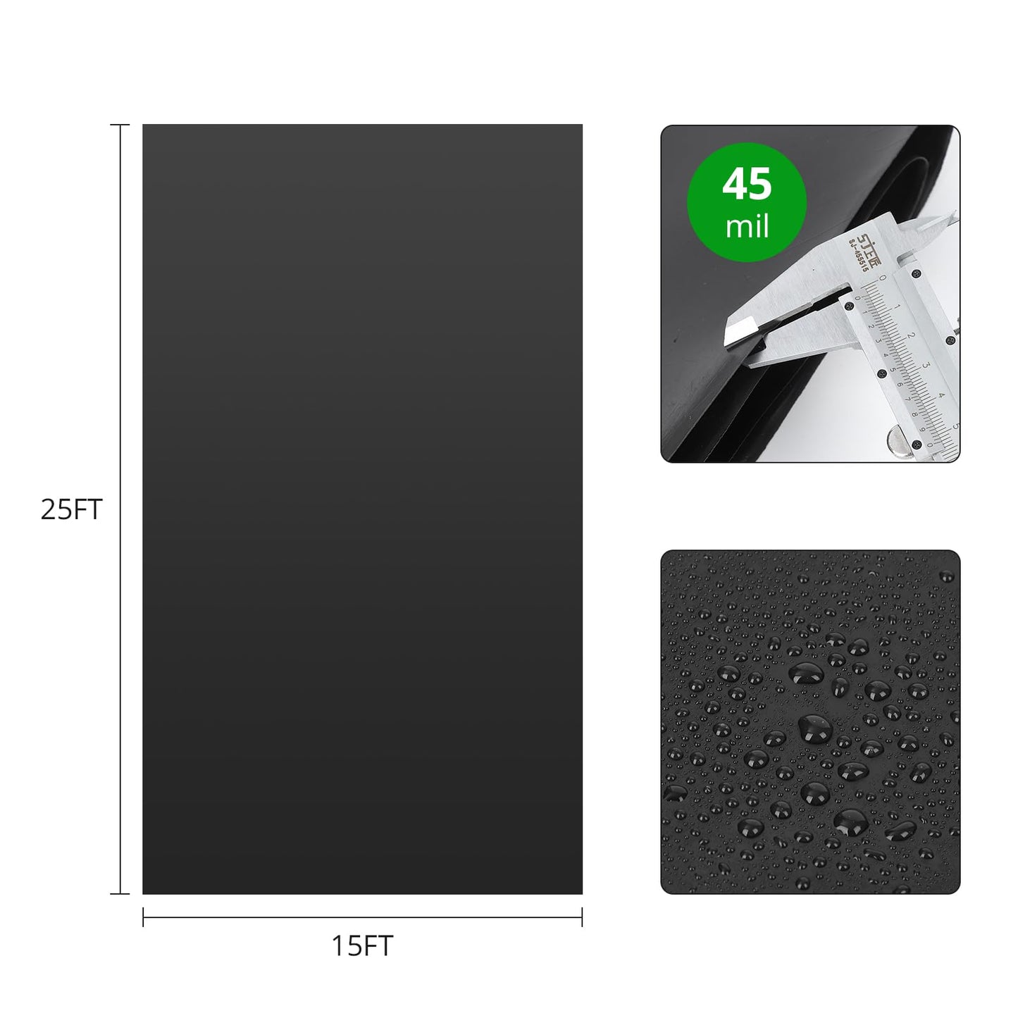Garvee 15X25FT 45 Mil EPDM Pond Liner - Durable Fish-Safe Rubber Liner for Outdoor Ponds, Waterfalls, Koi Ponds and Landscaping, Puncture Resistant, UV Proof, Flexible Heavy-Duty Water Barrier