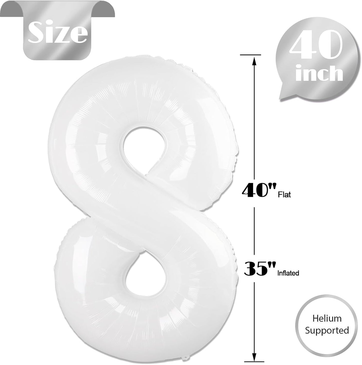 Skiennix 40-Inch White Number 8 Balloon - Translucent Birthday Decorations for Boys & Girls