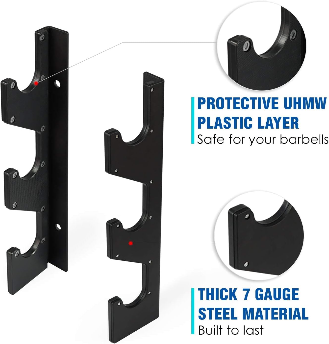 Yes4All Barbell Holder Horizontal Storage Rack for Home Gym Organizer, Barbell Storage Rack Fit 2-inch Olympic Bars, Curl Bars, Triceps Bars, Dumbbell Handles (1 pair)