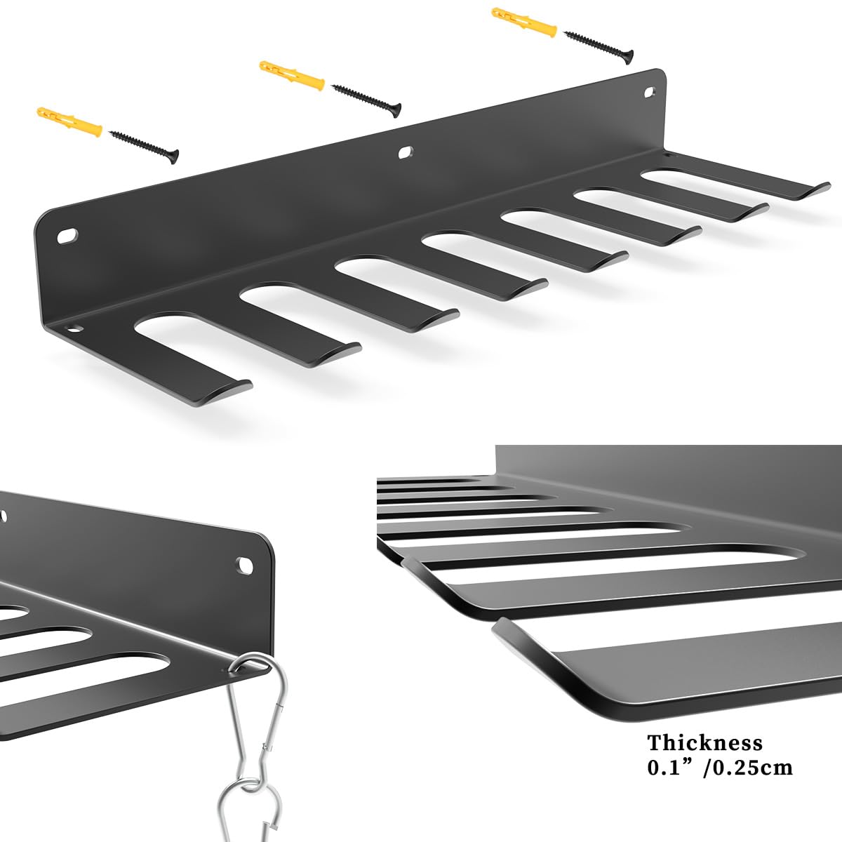yuyiqi Multi-Purpose Gym Equipment Storage Rack, Wall-Mounted Heavy Dudy Home Gym Accessory Storage Rank for Resistance Bands, Barbells, Lifting Belts, 8 Prongs
