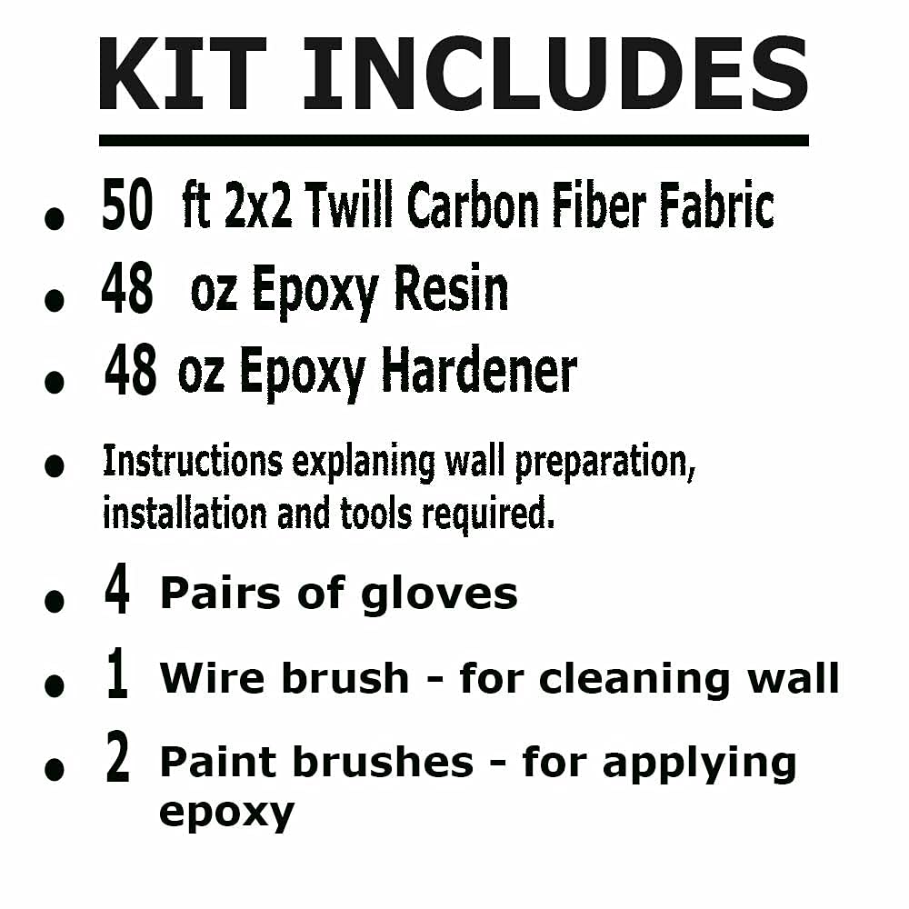 KARBXON - 50 ft x 4 in - Carbon Fiber-Basement Wall Crack Repair Kit - Carbon Fiber Foundation Wall Repair - Easy to Use Includes Instructions & Epoxy