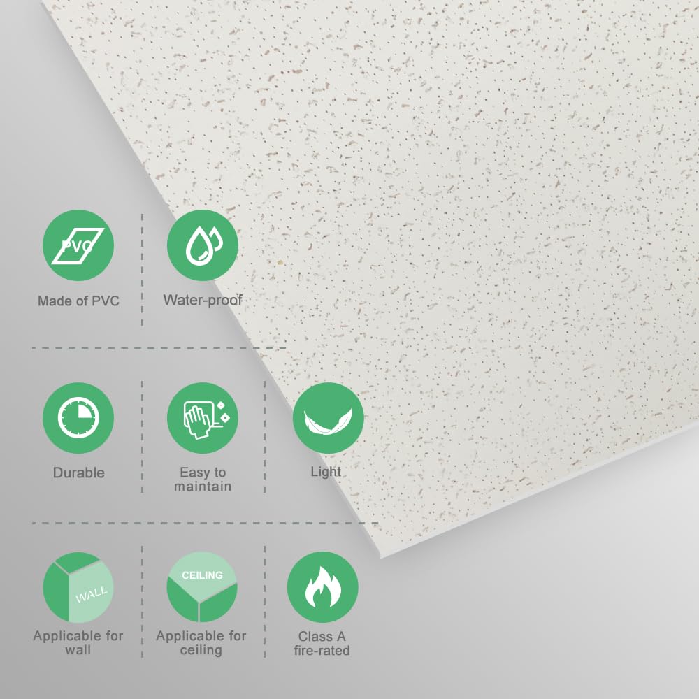 Gigrwiin 2ft x 4ft Printed Pro Ceiling Tiles - PVC Ceiling Panel 24 x 48in – Waterproof, Washable and Fire-Rated - High-Grade PVC to Prevent Breakage-Cover 80 Sq. Ft-Package of 10 Tiles