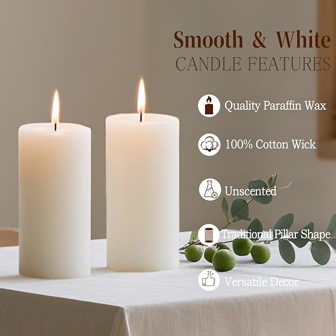 Set of 20 Pillar Candles, Unscented White Wax Pillar Candle with 30 Hours Burn Time, 2x4 Inch, Elegant Decorative White Candles for Weddings, Centerpiece, Home Decor