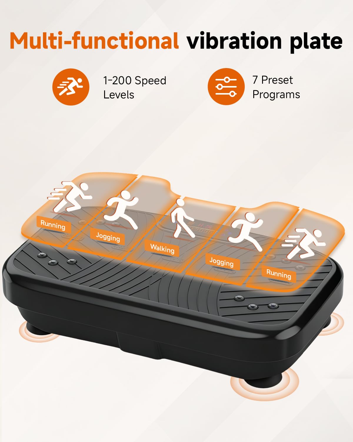 WATEYA Vibration Plate Exercise Machine, Vibrating Platform for Lymphatic Drainage with 200 Adjustable Speeds, Power Vibration Plate for Weight Loss & Fitness, Supports Max Weight 450 Lbs (Black)