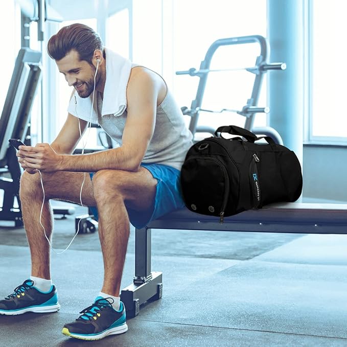 INOXTO Small Sports Gym Bag，Travel Duffel Bag with Dry Wet Pocket and Shoes Compartment for Women and Men，35L Waterproof Weekender Fitness bag For Swim Sports Travel Working Out (black)