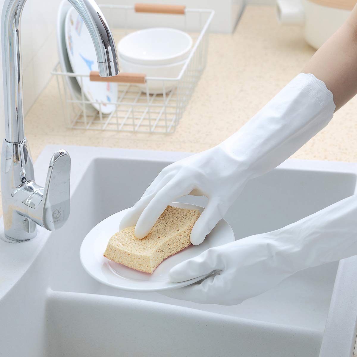 HSL Household Cleaning Gloves - Reusable Kitchen Dishwashing Gloves with Latex free, Cotton lining, Waterproof, Non-Slip (Medium, 3 Pairs)