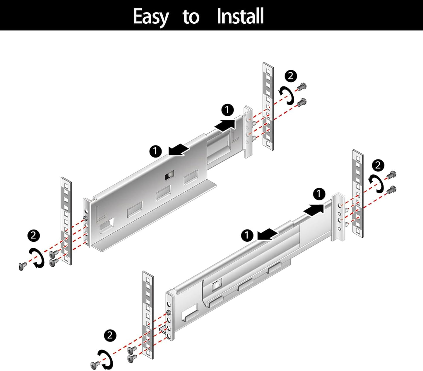 Suprwin 1U 4-Post 17"-27.9" Depth,110 Lbs Server Rack Rails, Universal Rack Mount Rails Fit for Dell Compaq Hp IBM APC