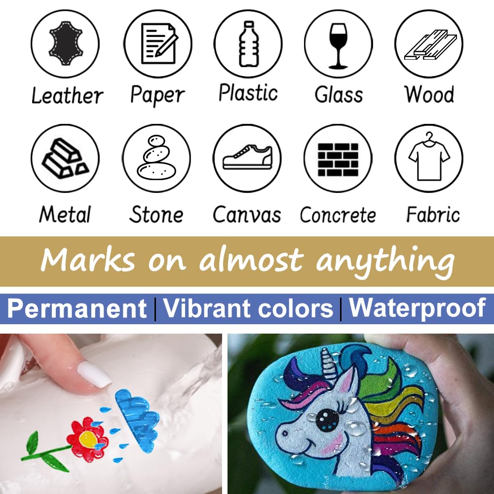 Overseas Red Paint Pens Permanent Markers 24 Pcs, Oil Based Paint Markers Set, Quick Drying, Waterproof, Medium Tip Marker Pens for Metal, Rock, Wood, Plastic, Canvas, Glass, Stone, Rubber, Paper
