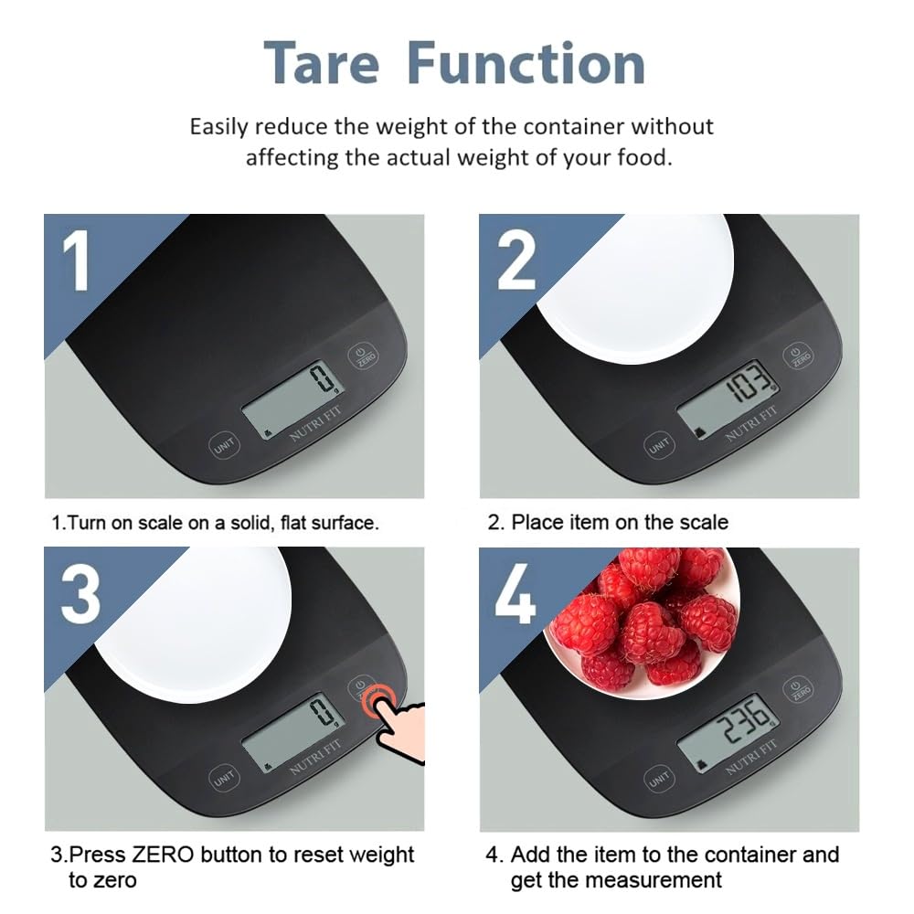 Nutri Fit Digital Food Scale - Accurate Weight Measurement for Cooking & Baking | Ultra Slim Black, 0.1oz Tare