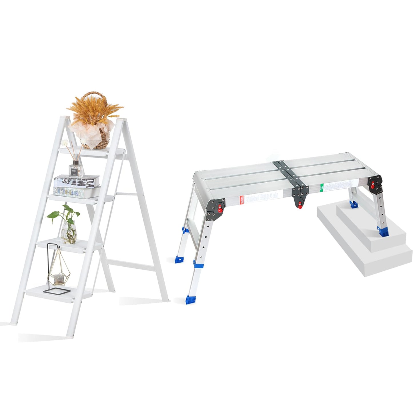 LEADALLWAY Portable Work Platform Height Adjustment and Lightweight 4 Step Closet Step Ladder