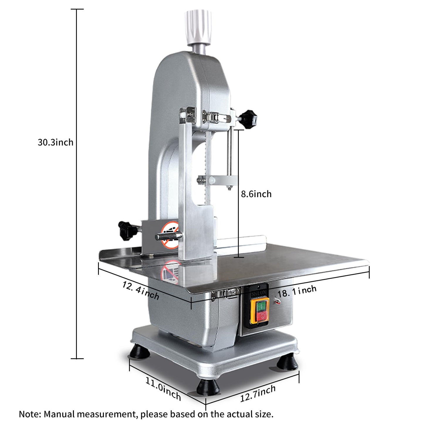 750W Electric Bone Saw Machine Commercial Electric Meat Bandsaw for Butchering, 18.1" x 12.4" Workbench, 0.4-4.3 Inch Cutting Thickness, Table Sawing for Cutting Rib, Frozen Meat with 5 Saw Blades
