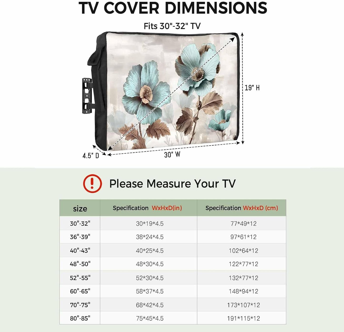 Yukro 36 39 Inches, Blue Broccoli Outdoor TV Cover to Farmhouse Rustic Floral Retro Brown Botanical Waterproof
