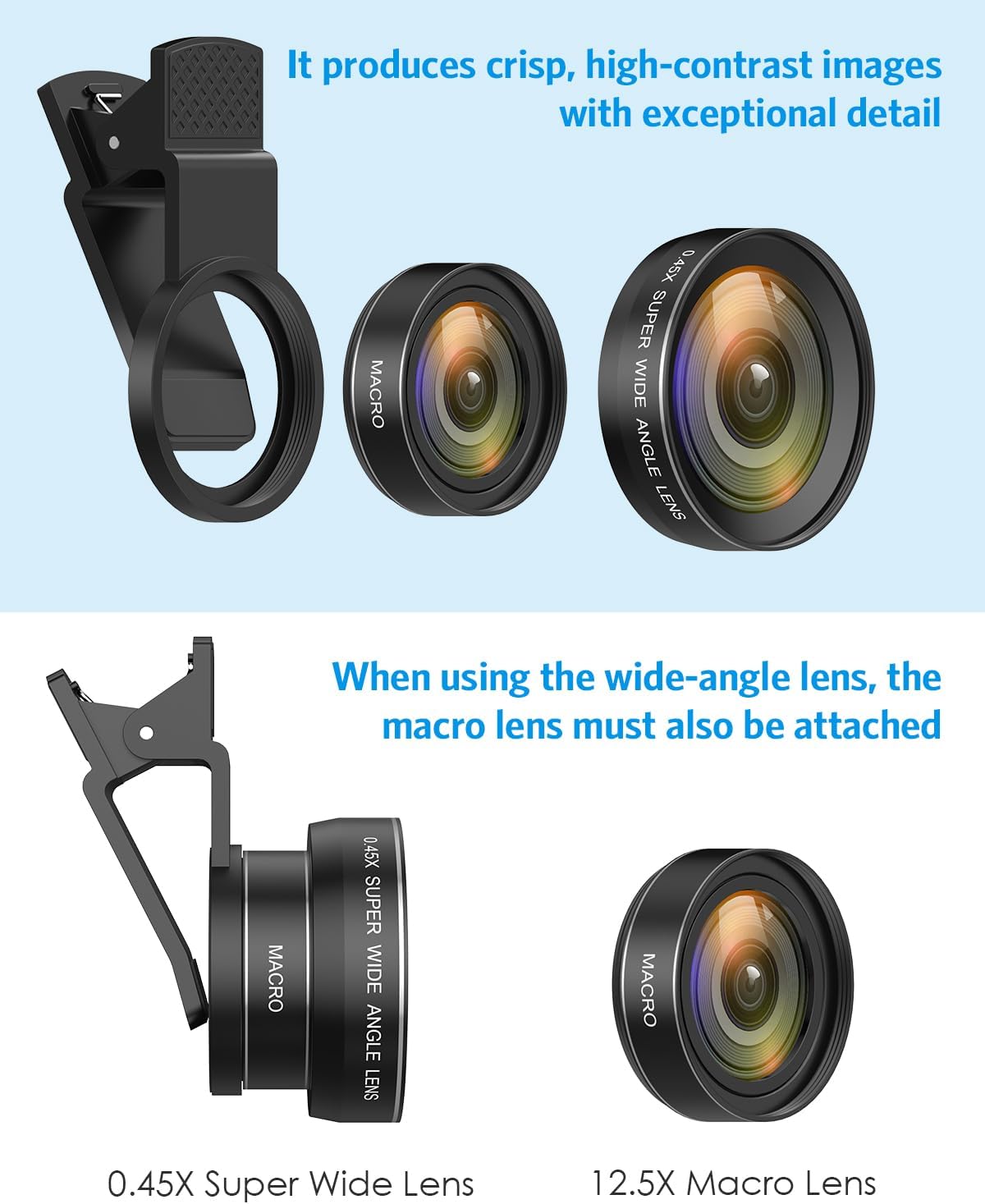 AMIR 2026 0.45X (140) 12.5X 2-in-1 15/14/13/12, Phone Camera Lens Kit, New Super Wide Angle Lens with Macro Lens