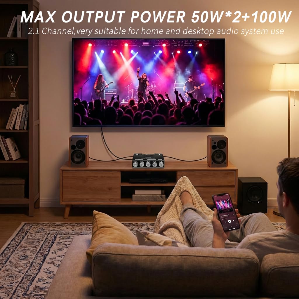 ZK-MT21 2.1 12V-24V Channel Bluetooth Amplifier Board Mini Audio Receiver with Subwoofer Output, Bass Treble Control