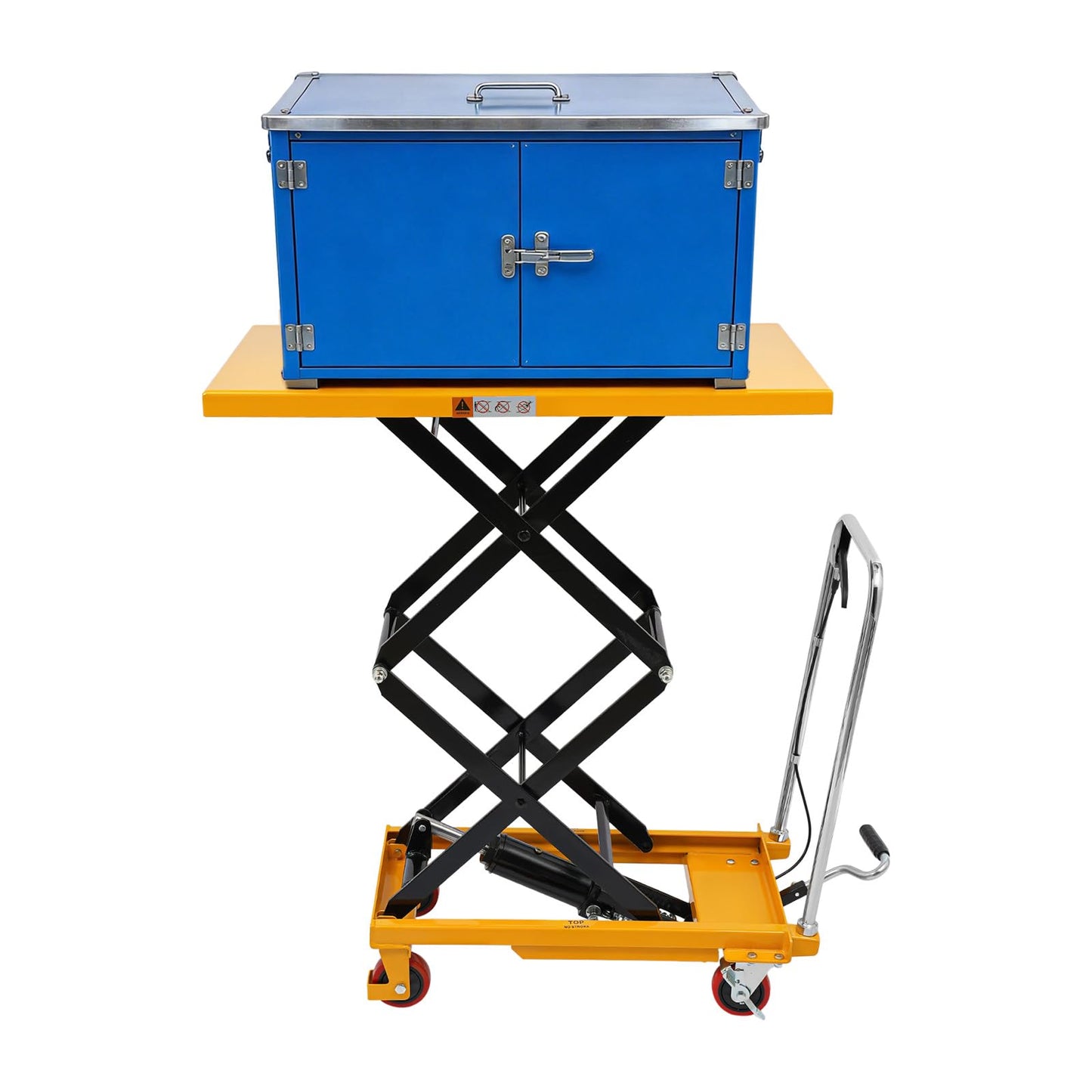 Hydraulic Lift Table Cart, 770 LBS Double Scissor Lift Table Double Scissor Lift Table with 49.6 Max Lift Q235 Steel & PU Non-Slip Pad with 4 Wheels for Warehouse Shop & Garage Material Handling
