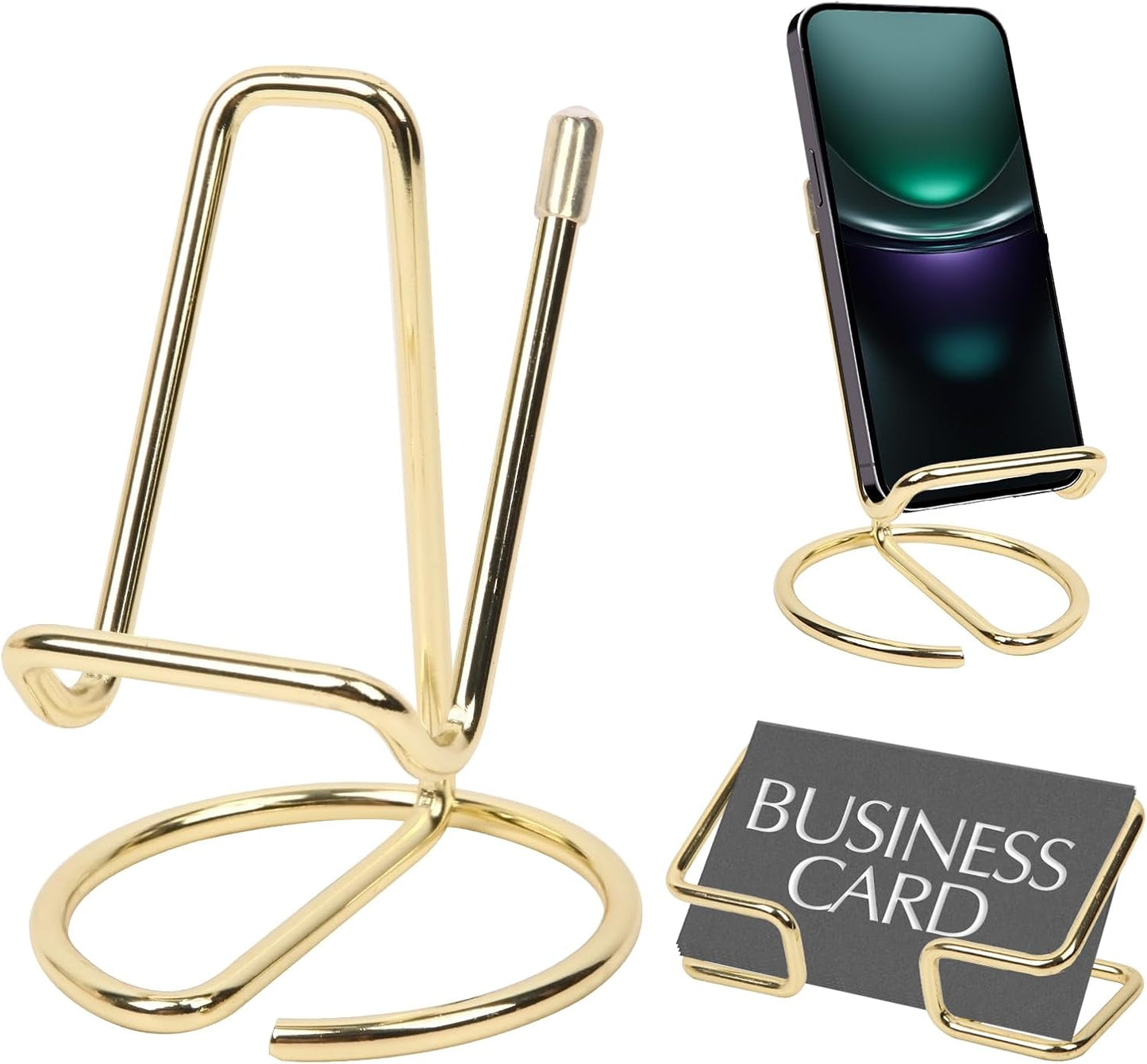 CREECHWA Gold Desk Accessories, Electroplated Metal Phone Holder and Bussiness Card Stand, Cute Office Supplies