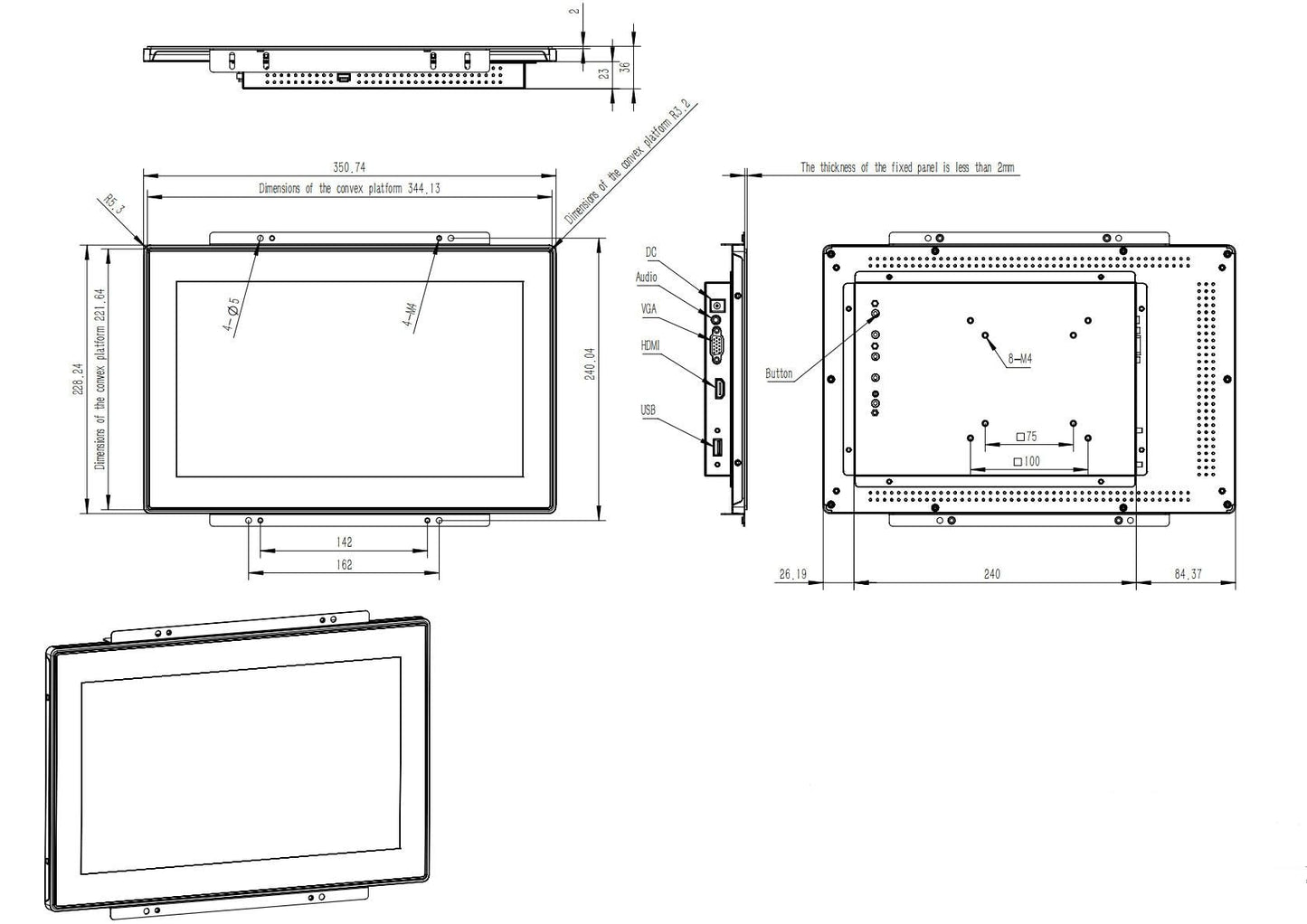 RIUIIN 13.3 Inch Industrial PCAP Touchscreen Monitor, 1920x1080 Resolution 16:9 Aspect Ratio Waterproof,VGA+HDMI Port, 24/7 Continuous Working Open-Frame Monitor