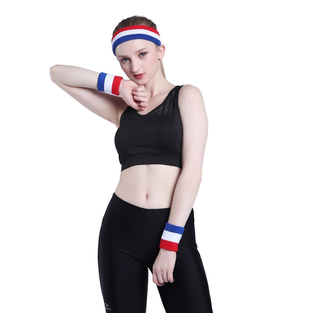 ONUPGO Grey Sweatband Set Sports Headband Wrist Striped Sweatbands Terry Cloth Wristband Athletic Exercise Basketball Wrist Sweatband and Headbands Moisture Wicking Sweat Absorbing Head Band