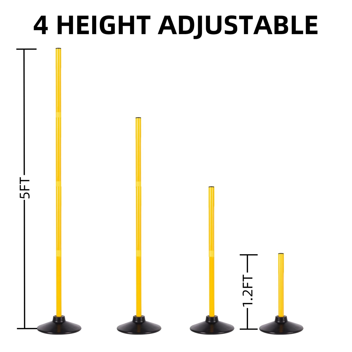 Desyeryamimi 5 FT Agility Training Poles for Soccer/Dog/Horse,Adjustable Football Basketball Speed and Agility Training Equipment,Set of 4/6 with Round Rubber Base (6)