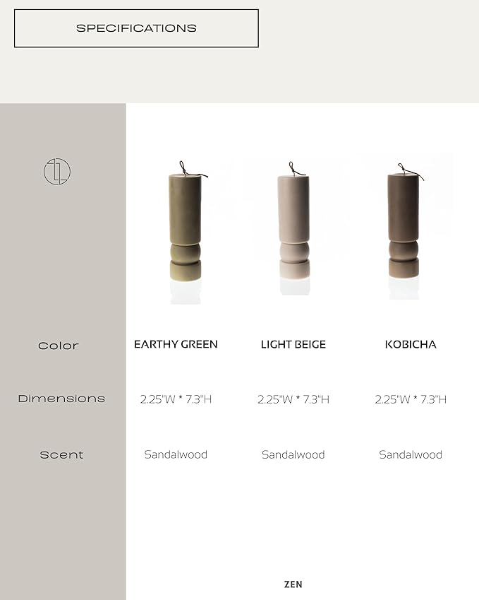 LAWA Zen Candle - Beautiful Handmade Pillar Scented Soy Wax Elegant Aesthetic Candle Housewarming Gift Home Room Shelf Decor Idea (Kobicha)