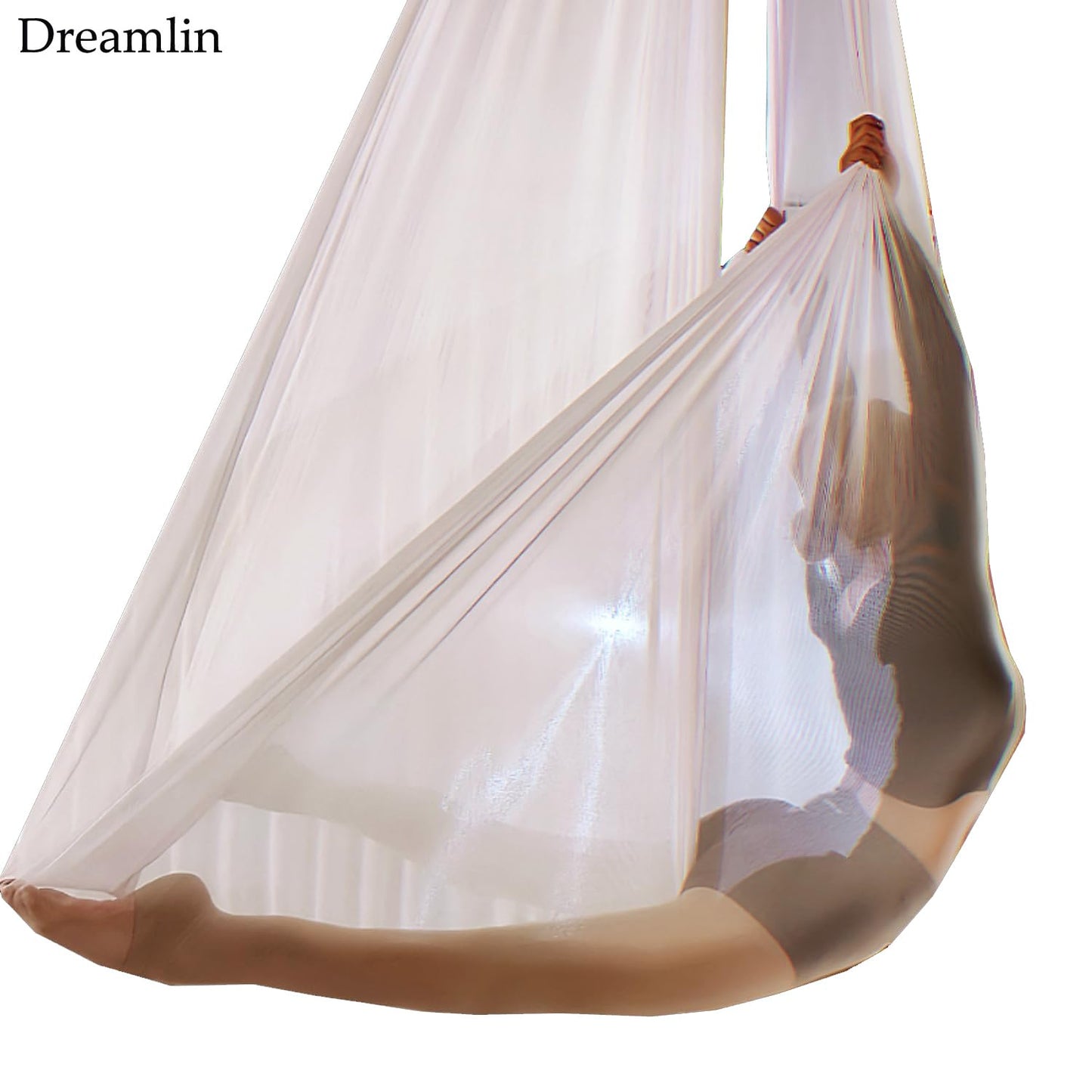 Transparent Aerial Yoga Hammock Set with Low Elasticity Aerial Silks Set Included Accessories (white, 7.7 yards)