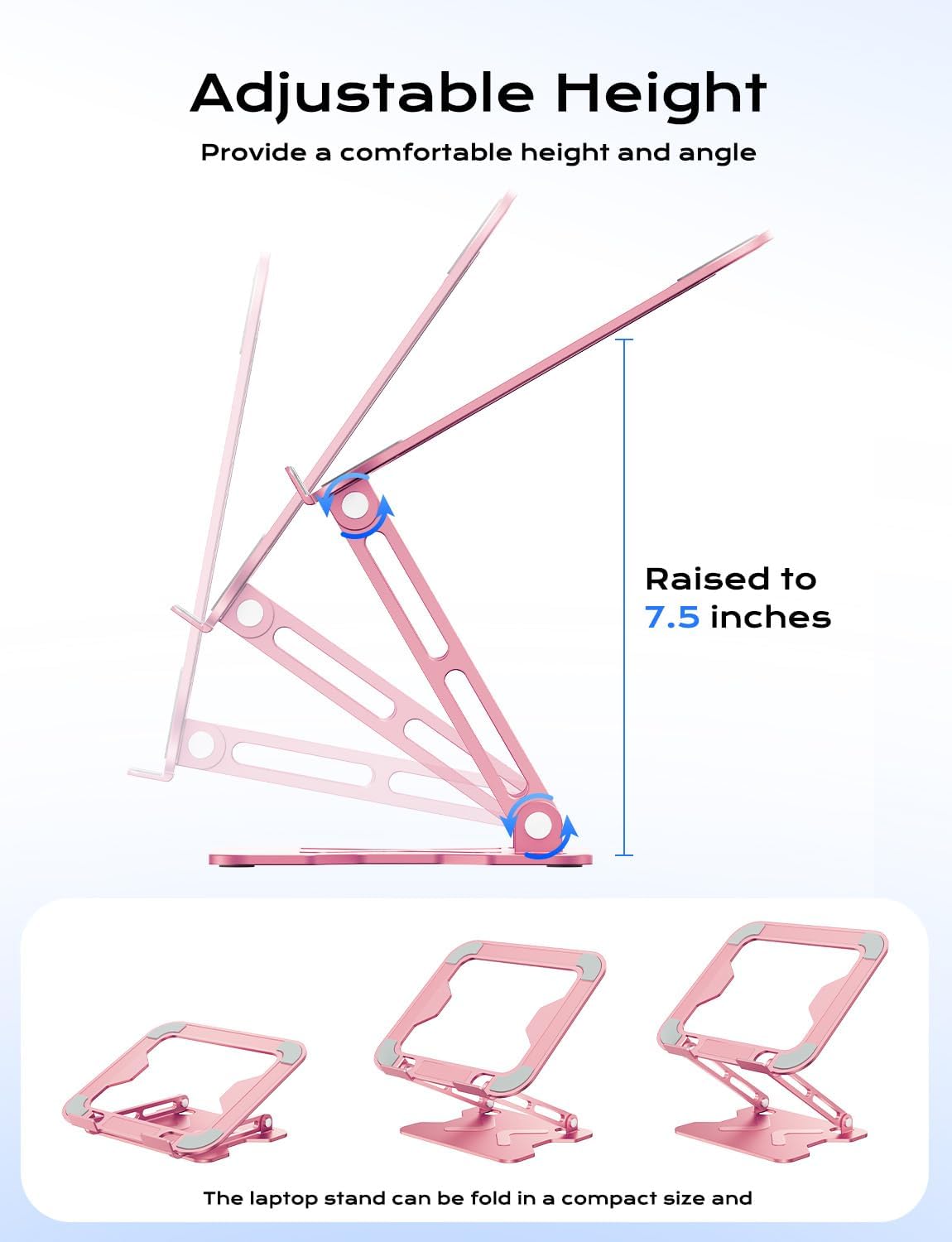 JCZT 10-16'' Adjustable Laptop Stand for Desk, Metal Foldable Laptop Riser, Portable Laptop Holder Mount, Ventilated