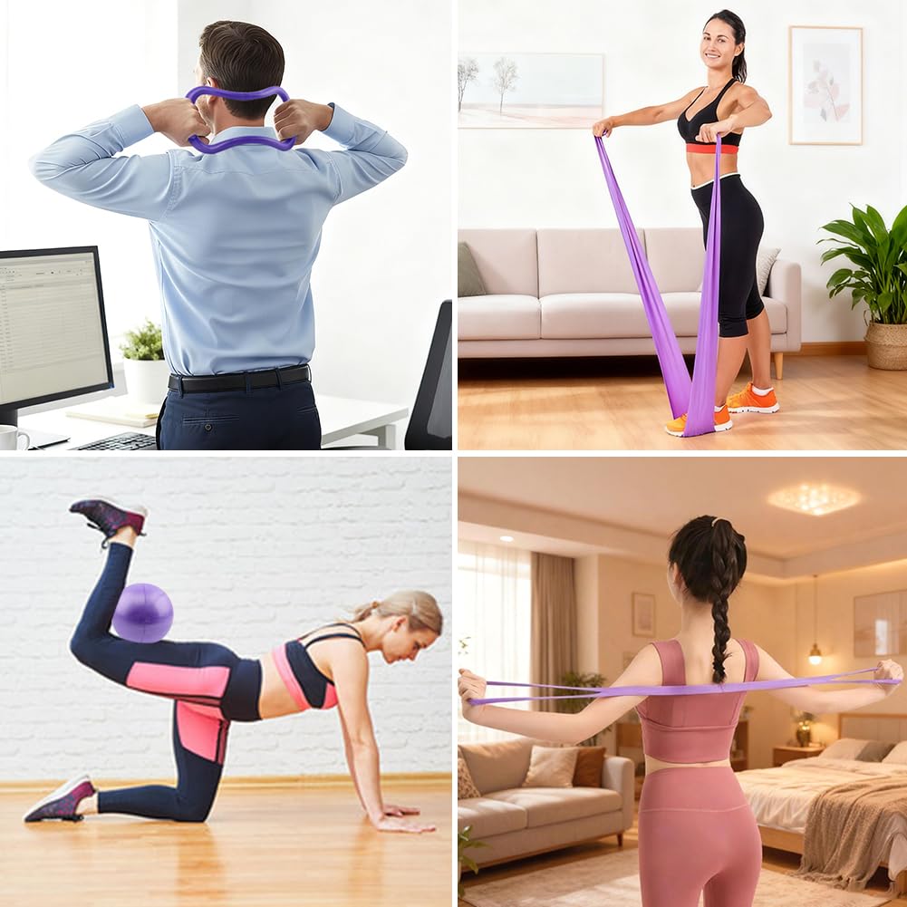 Quivorant Pilates Equipment Kit for Home Workout - 10-Piece Set with Pilates Ring, Mini Exercise Ball, 5 Resistance Bands, Core Sliders & Grip Socks - Full Body Toning Fitness Starter Kit with Bag