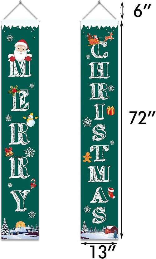 GOER Christmas Banner - 72 Inch by 13 Inch Festive Decoration for Front Door | Green Design