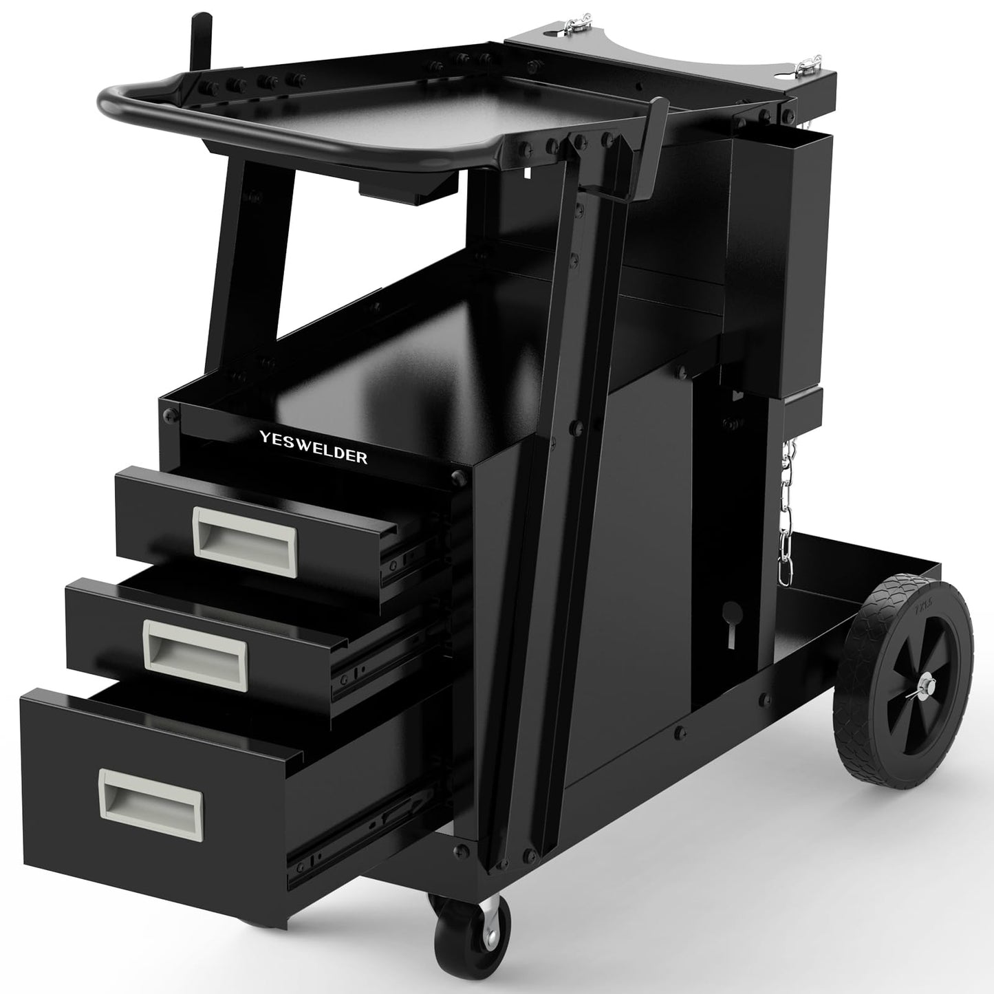 YESWELDER Welding Cart with 3 Drawers for MIG Welder TIG Welder and Plasma Cutter, Heavy Duty Large Storage 360° Rolling Welding Trolley