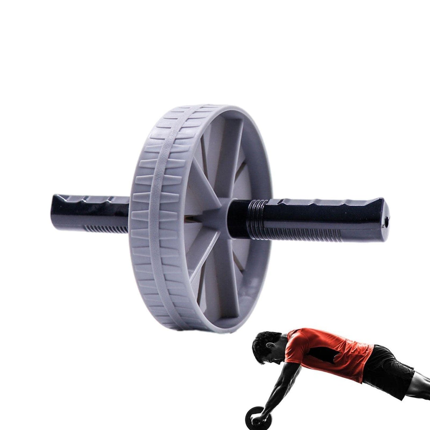 Ab Exercise Roller with Comfortable Handle, Training Workout Equipment for Gym Body Fitness & Strength, Achieve Toned Core Muscles, Gray