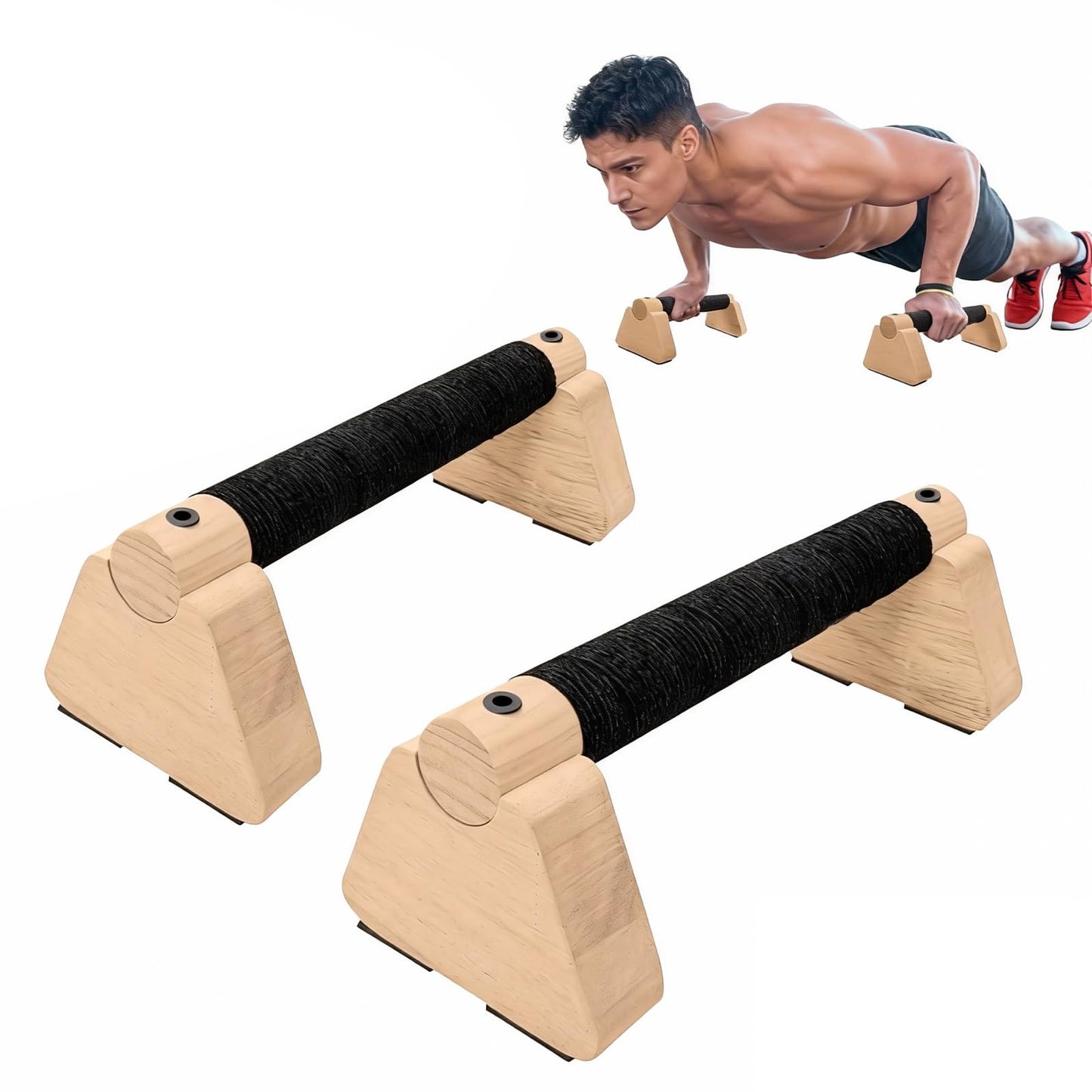 2 PCS Wooden Parallettes Bars 20 CM/7.87 in Handstand Training Blocks with Non-Slip Base Home Push Up Stand Wood Push Up Bars Calisthenics Equipment for Men