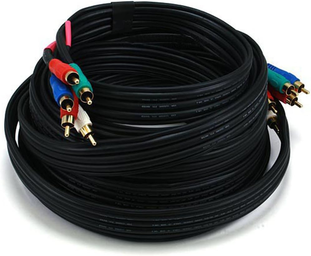 25ft 22AWG 5-RCA (RG-59/U) Monoprice Component Video/Audio Coaxial Cable - Black