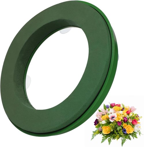 Floral Foam Ring by Suction Cup - 11.8-Inch Pre-Soaked Base for Fresh Flowers | Easy Car Window Decor (Green)