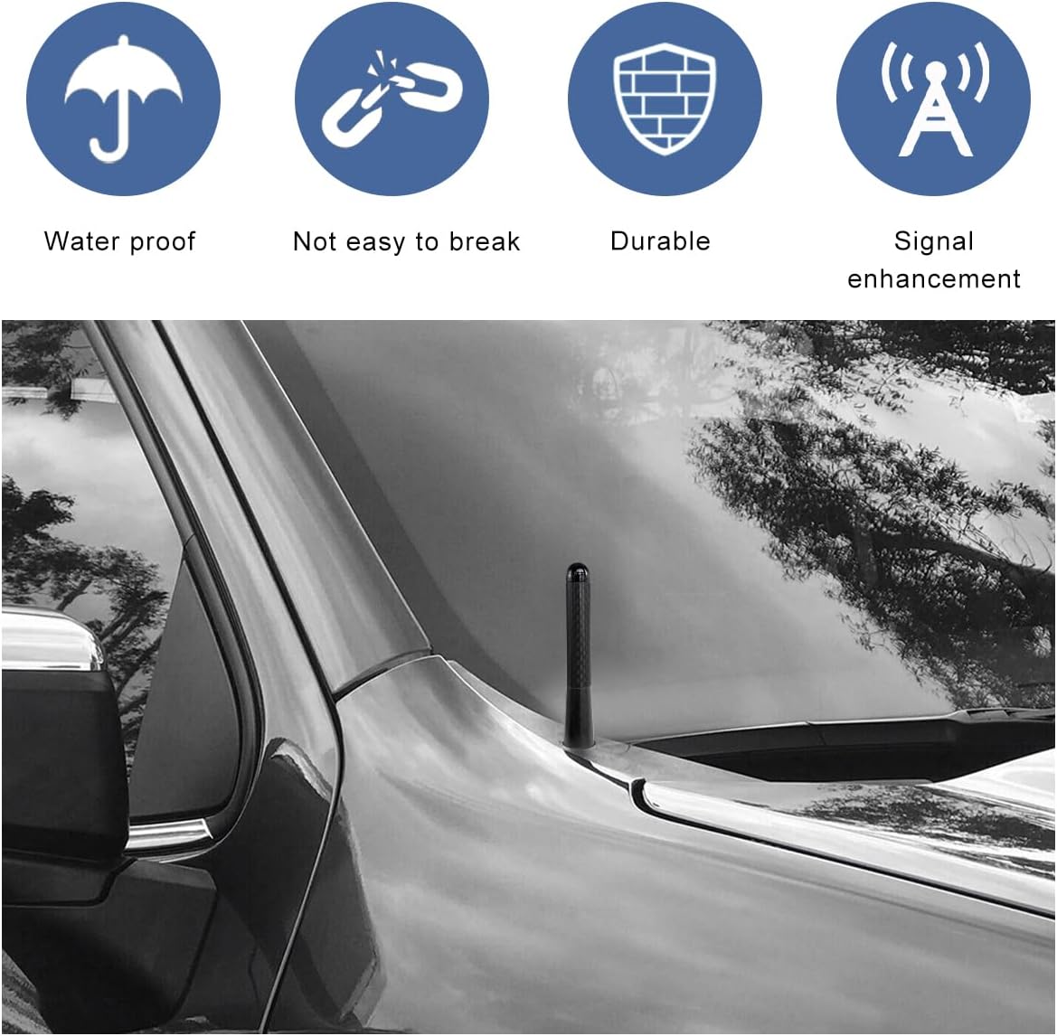 Gasedin 3.14" Car Short Antenna, Carbon Fiber Antennas Replacement with Aluminum Screw, AM/FM Radio Reception Antenna
