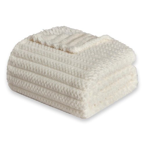 KORBLISS Super Soft Queen Blanket for Bed, Premium Silky Flannel Fleece with 3D Jacquard Wheat Decorative, Lightweight and Cozy for Living Room, and All-Season Use, 90x90 Inches.Ivory