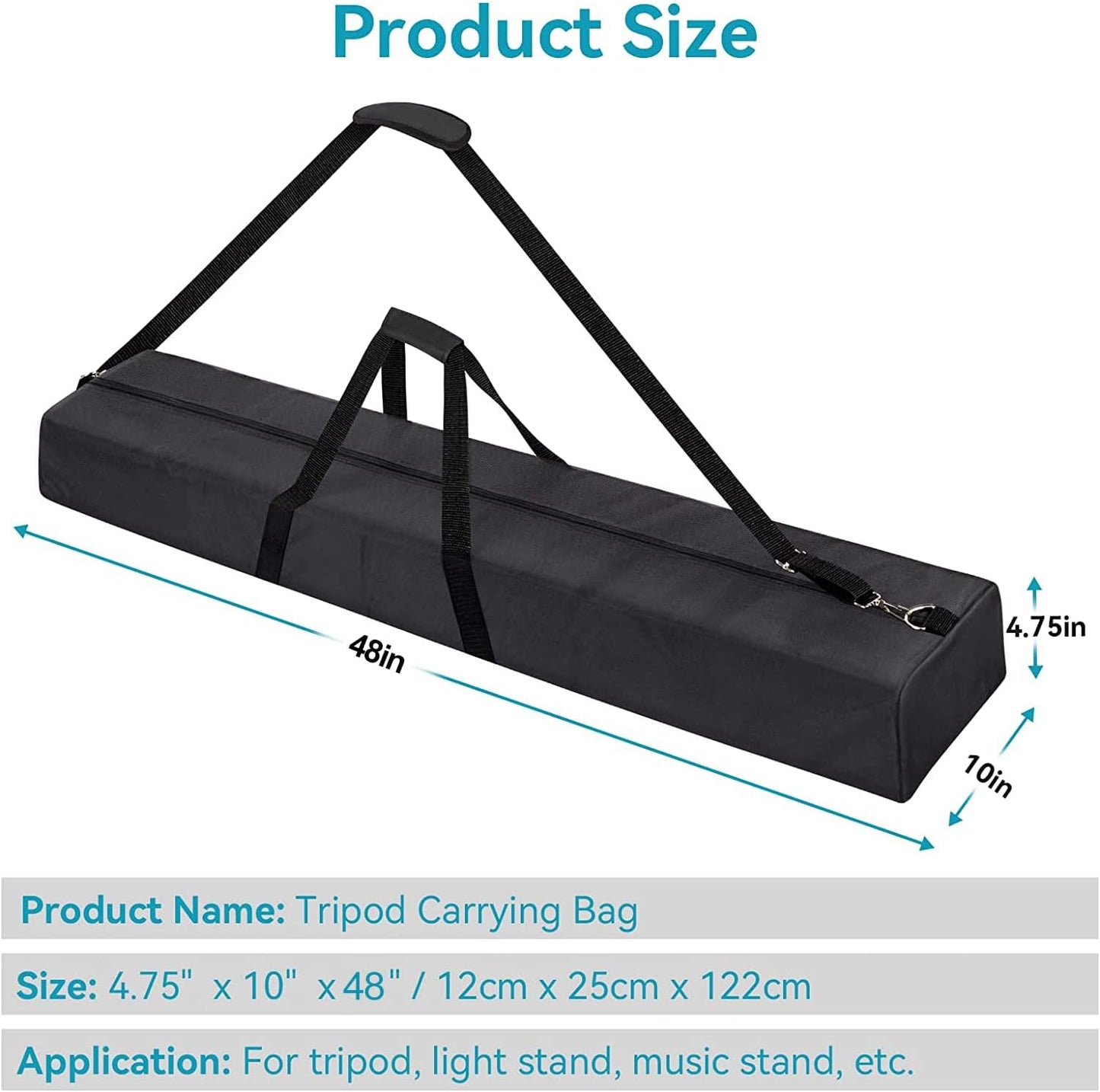 48" Long Tripod Carrying Bag for Speaker and Light Stands, Mic/Microphone Poles - with Adjustable Shoulder Strap, Heavy