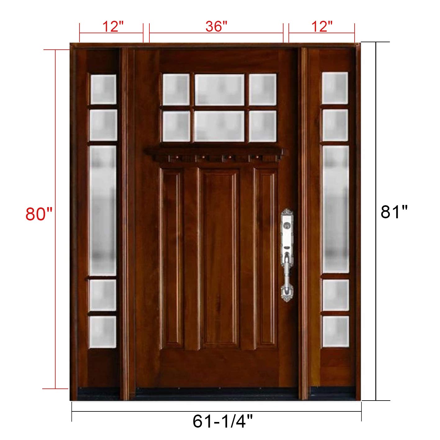 12" Sidelites and 36"X80" Mahogany Front Entry Door, 6 Lite Exterior Door Wood Outdoor, Prehung and Prefinish (12"X36"X12"X80", Dark Walnut Finish - Right Hand)