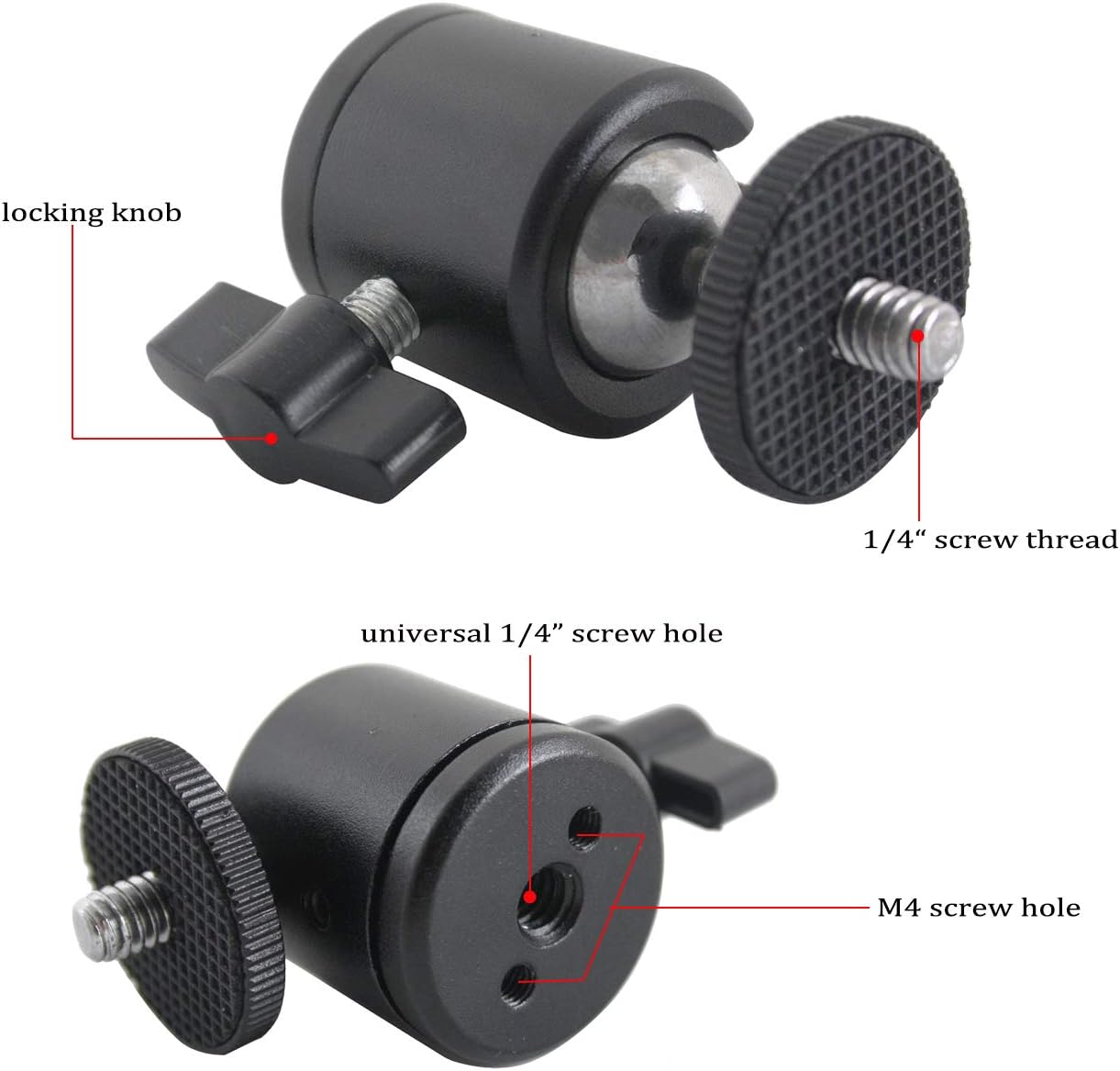 EXMAX 360 1/4 2 Pack Degree Swivel Mini Tripod Ball Head with Screw Thread Base for DSLR Camera Camcorder LED Light