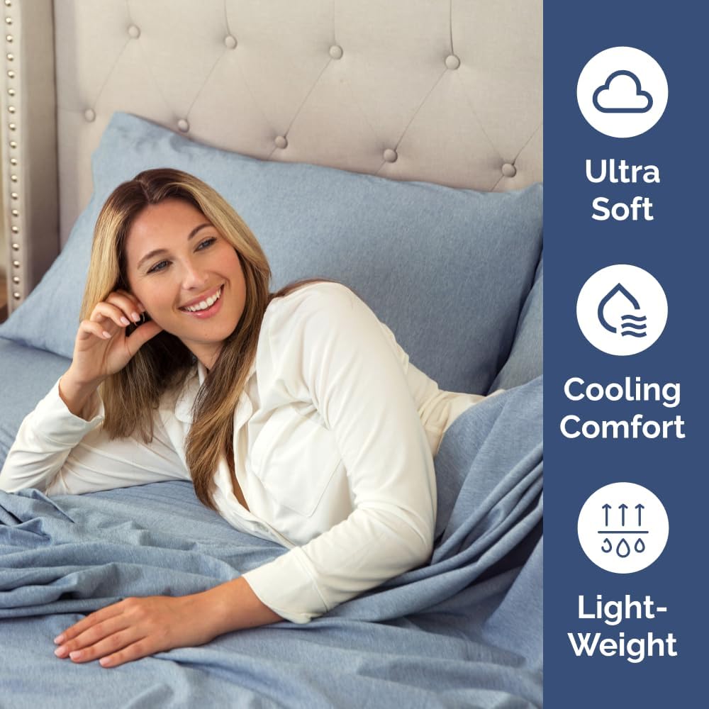 Skiennix Body Pillowcases Set of 4 | Soft, Breathable 20x54 Long Pillow Covers - Fade-Free & Machine Washable (Heathered Blue)