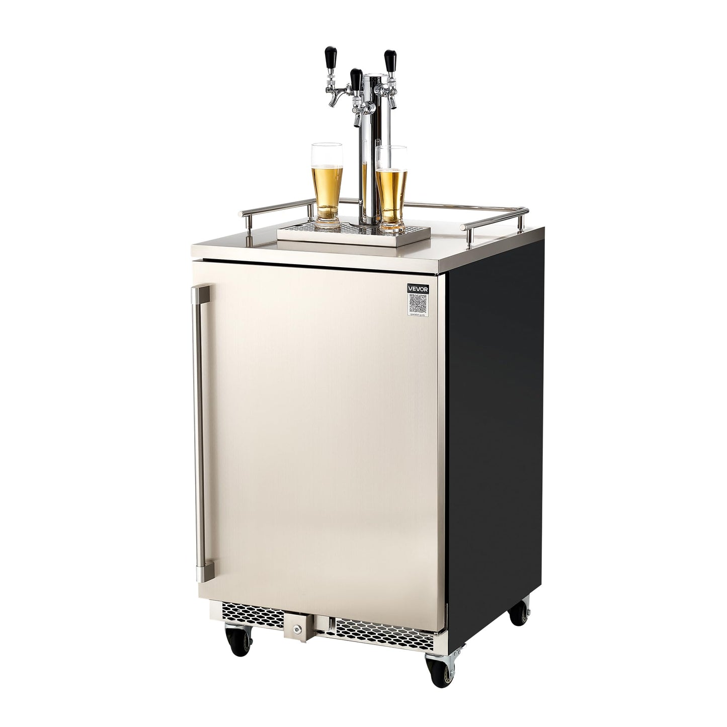 VEVOR Beer Kegerator, Triple Tap Commercial Draft Beer Dispenser for D system, Full Size Keg Refrigerator with 5lbs CO2 Tank, Hold 3 Sixth/2 Slim/3 Ball lock keg (3 taps - D system - stainless steel)