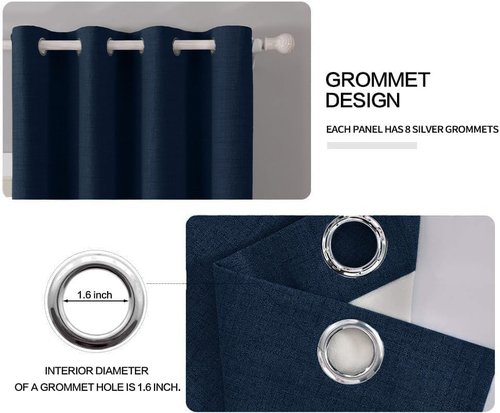 MIULEE Blackout Linen Textured Curtains - Thermal Insulated Room Darkening Drapes | Midnight Blue, 52 x 108 Inch (2 Panels)