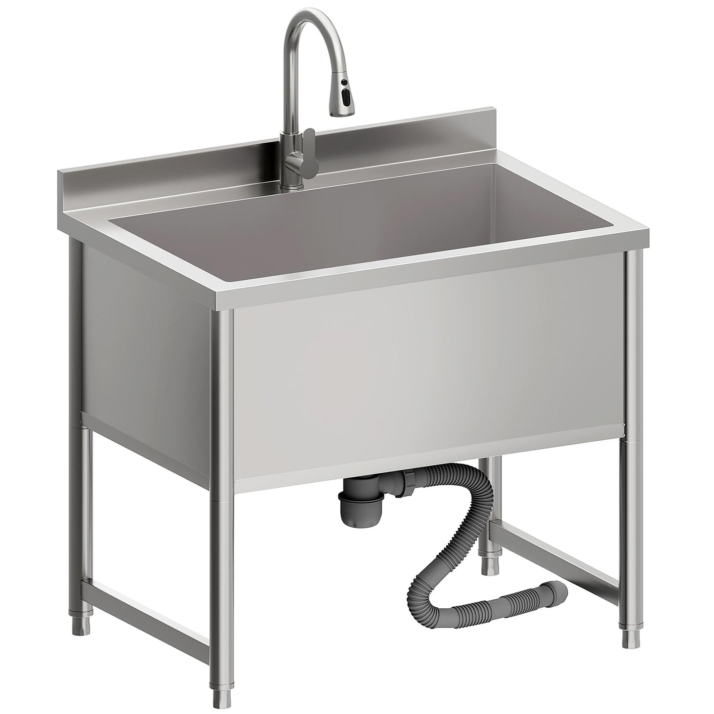 Stainless Steel Commercial Restaurant Sink, Freestanding Large Commercial Sink with Pull-out Faucet for Kitchen Dishwashing, Thawing, Pet Cleaning, Laundry Room, 35 Gallon, 23.6"D x 33.5"W x 36.8"H
