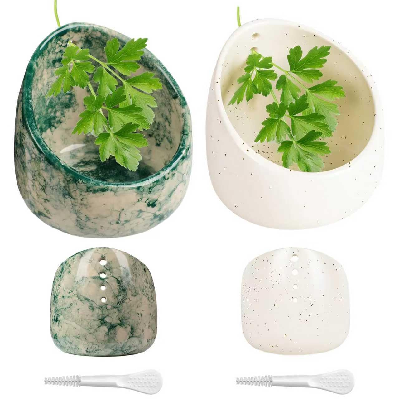 Quuztao 2PCS Pottery Herb Stripper Bowl, Multi Size Holes Handmade Herb Stripping Bowl Ceramic Durable Tool for Separating Leaves and Stems