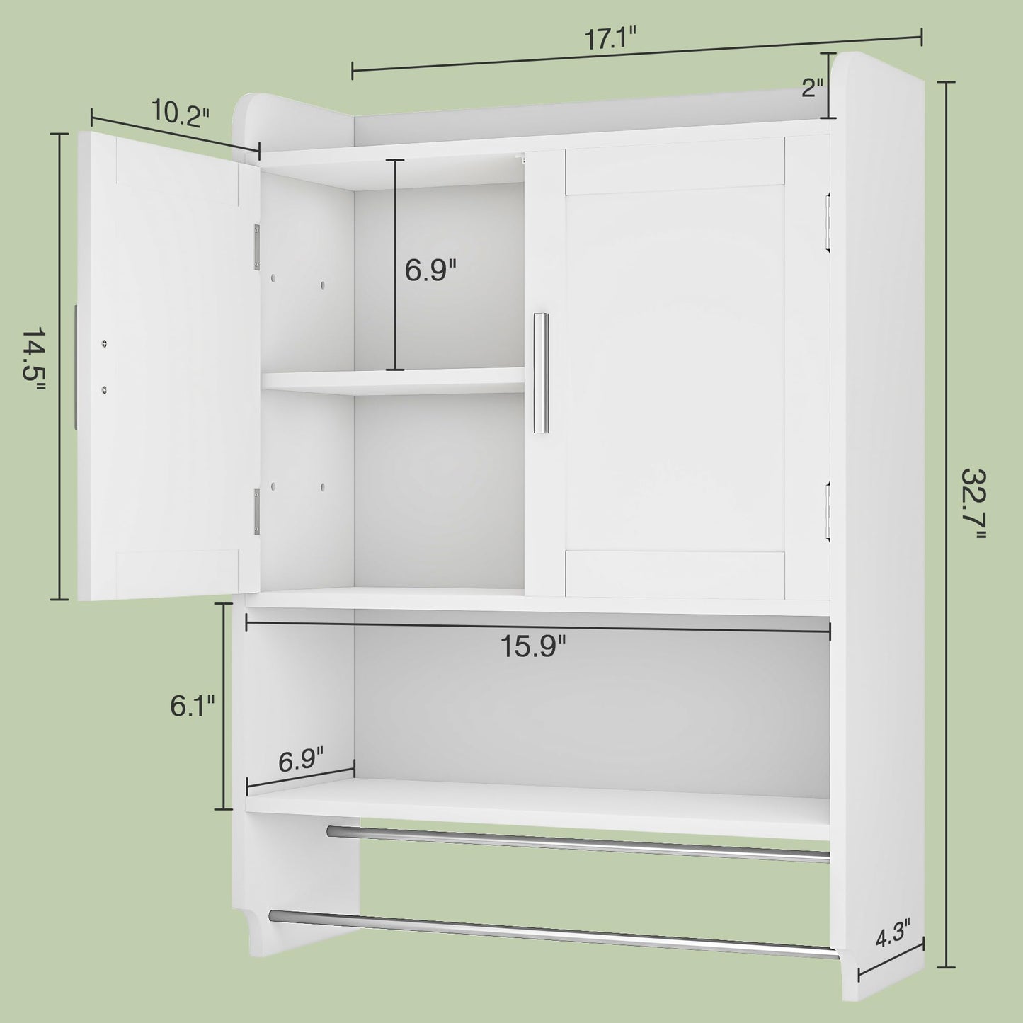 VECELO Bathroom Wall Cabinet, Wall Mounted Medicine Cabinet, Space Saver Storage Cabinet with Towel Bar for Bathroom Laundry Room Kitchen